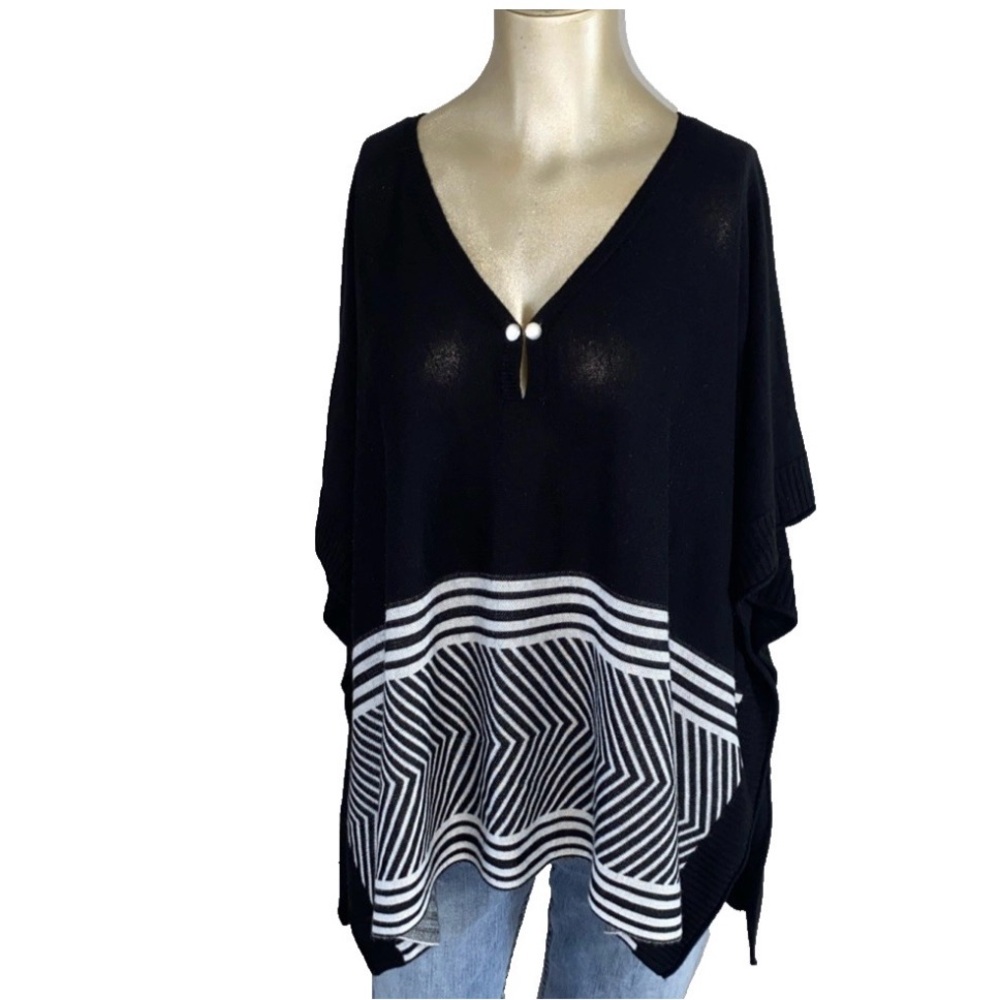 Black and White Striped Poncho Top